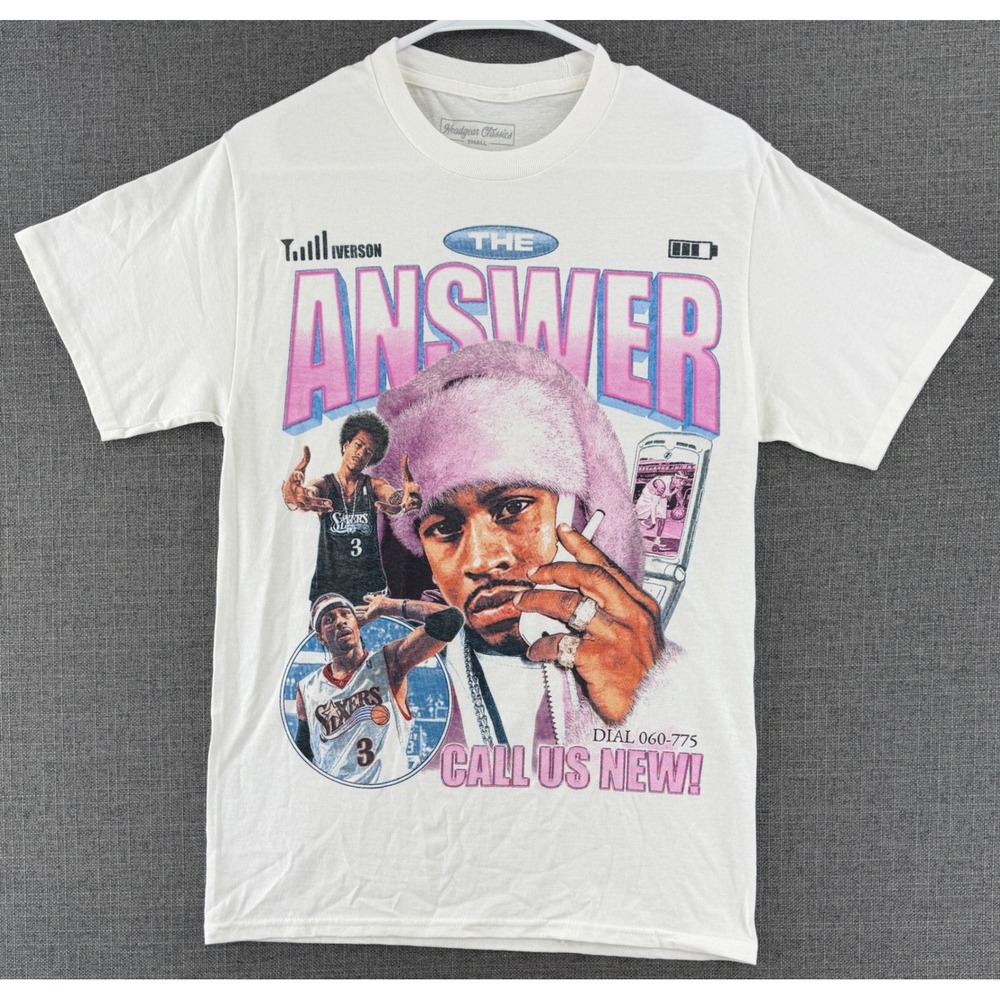 Headgear Classics Allen Iverson The Answer Graphic Tee Mens Small White 76ers